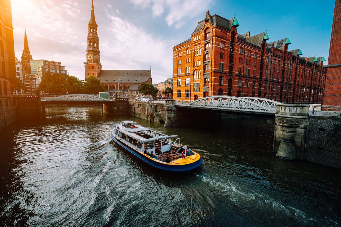 European river cruise in Hamburg, Germany