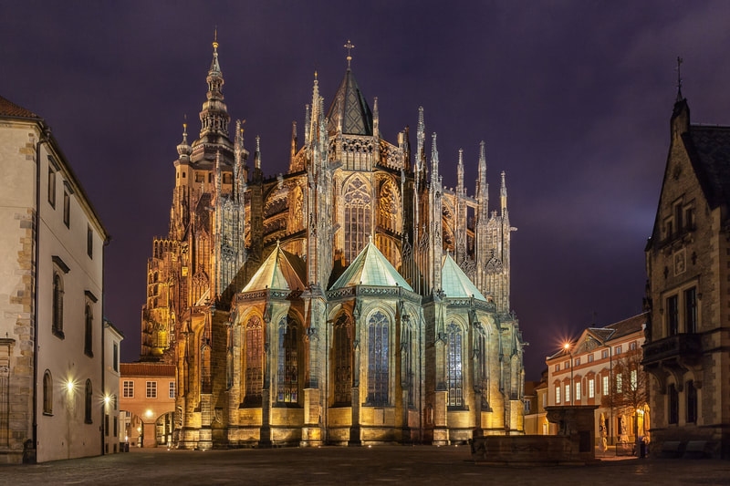 St. Vitus Cathedral exterior at night
