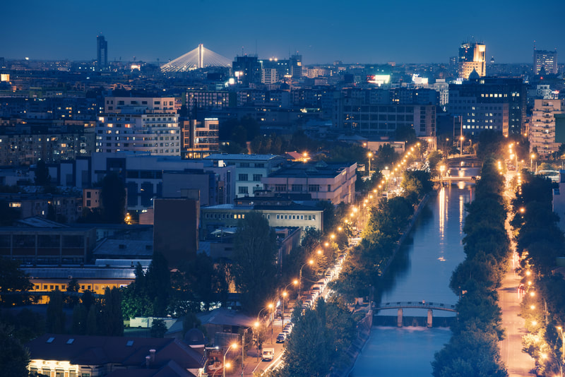 Night Skyline in Bucharest Romania