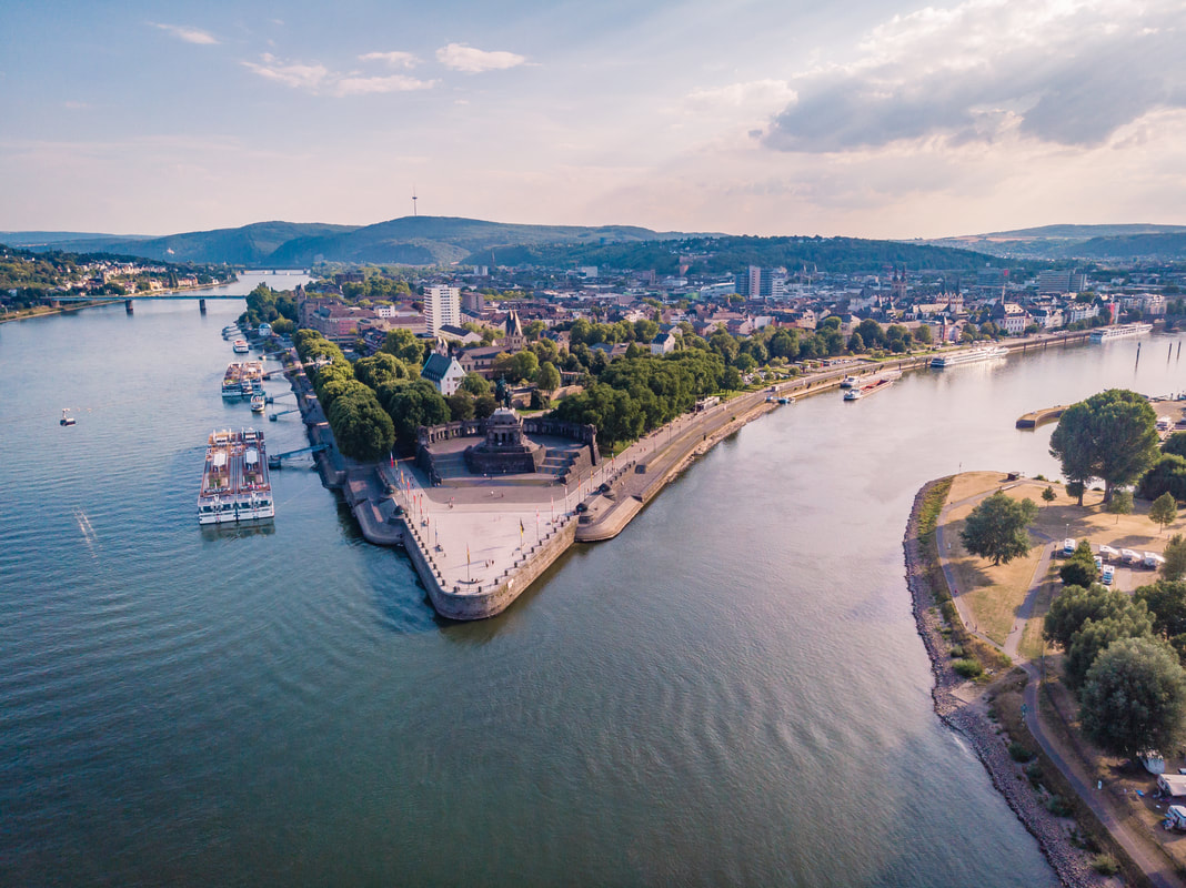 Moselle River and Rhine meet in Koblenz, Germany