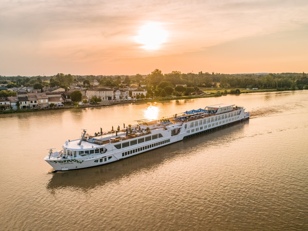 Uniworld European river cruise ship coming to port in Bordeaux